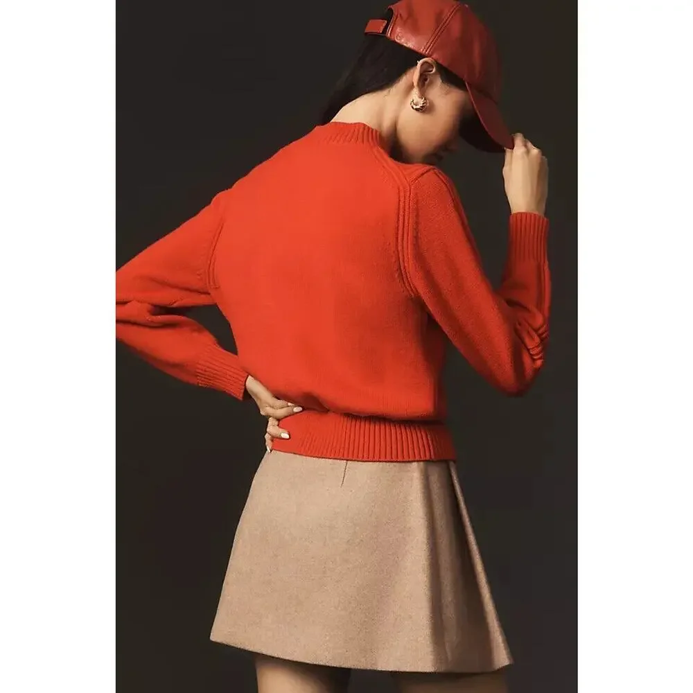 NWT Anthropologie Mare Mare Twofer Mock-Neck Sweater dress Sz S Red 9A401 - Picture 3 of 11